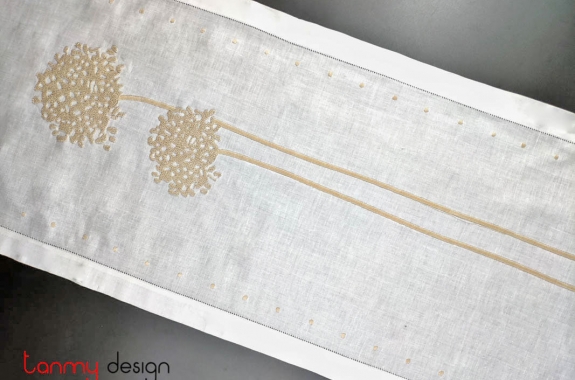 Table runner-Beige French knot embroidery